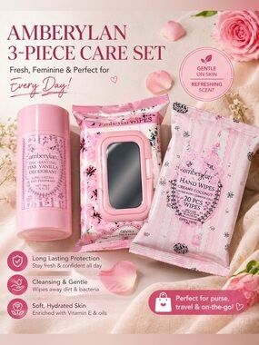 AmberyLan 3-Piece Self-Care Set 🌸 Pink Vanilla Deodorant + Facial & Hand Wipe